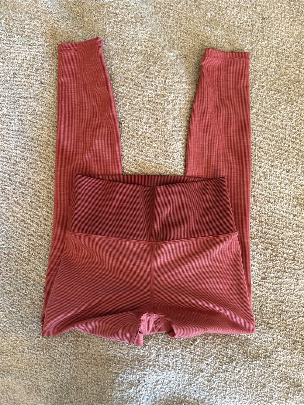 Vuori Kids Ribbed High-Waist Leggings - Rose Clay